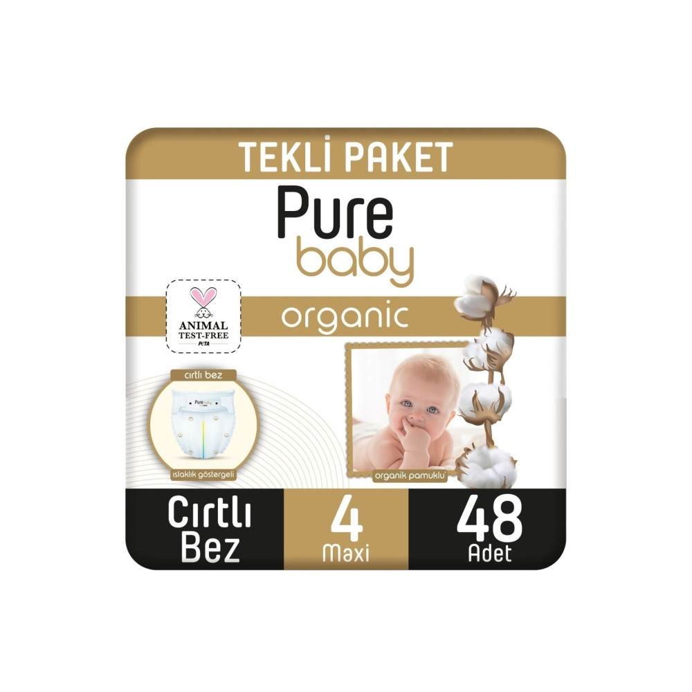 Pure Baby Organik Pamuklu Cırtlı Bebek Bezi Maxi 4 No 48 Li Bebek Bezi Fiyatı