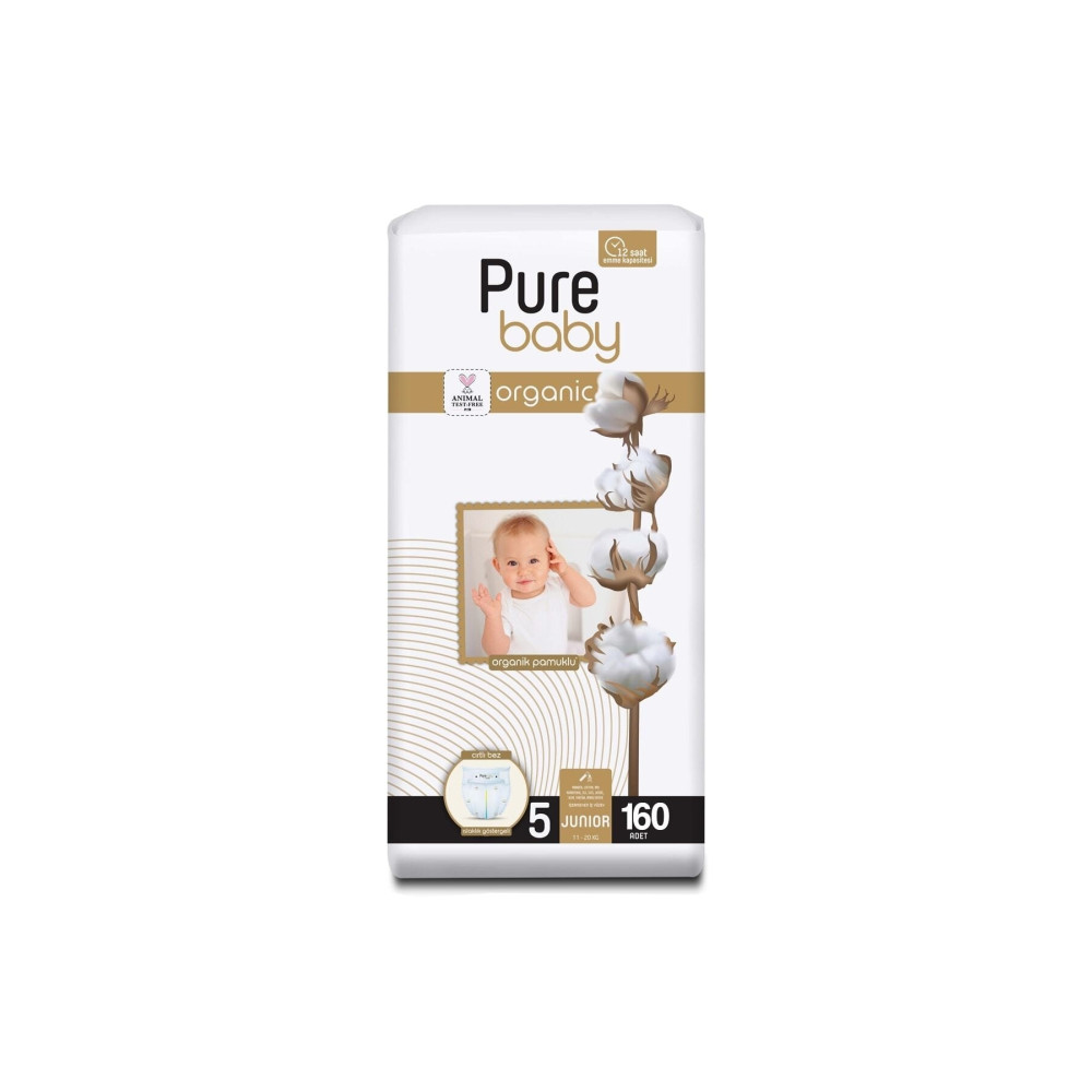 Pure Baby Organik Pamuklu Cırtlı Bez 4lü Paket 5 Numara Junior 160 Adet Bebek Bezi Fiyatı