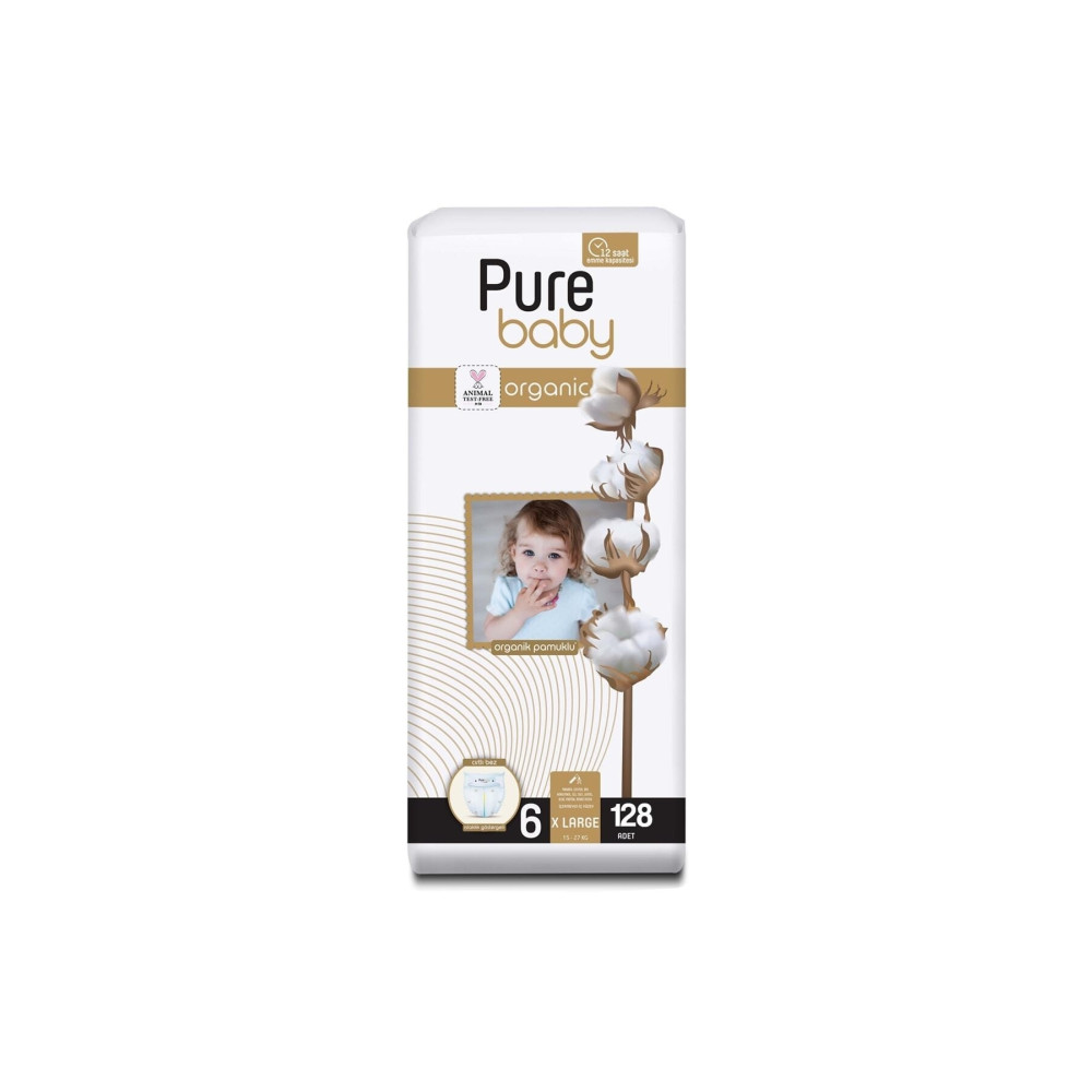 Pure Baby Organik Pamuklu Cırtlı Bez 4lü Paket 6 Numara Xlarge 128 Adet Bebek Bezi Fiyatı