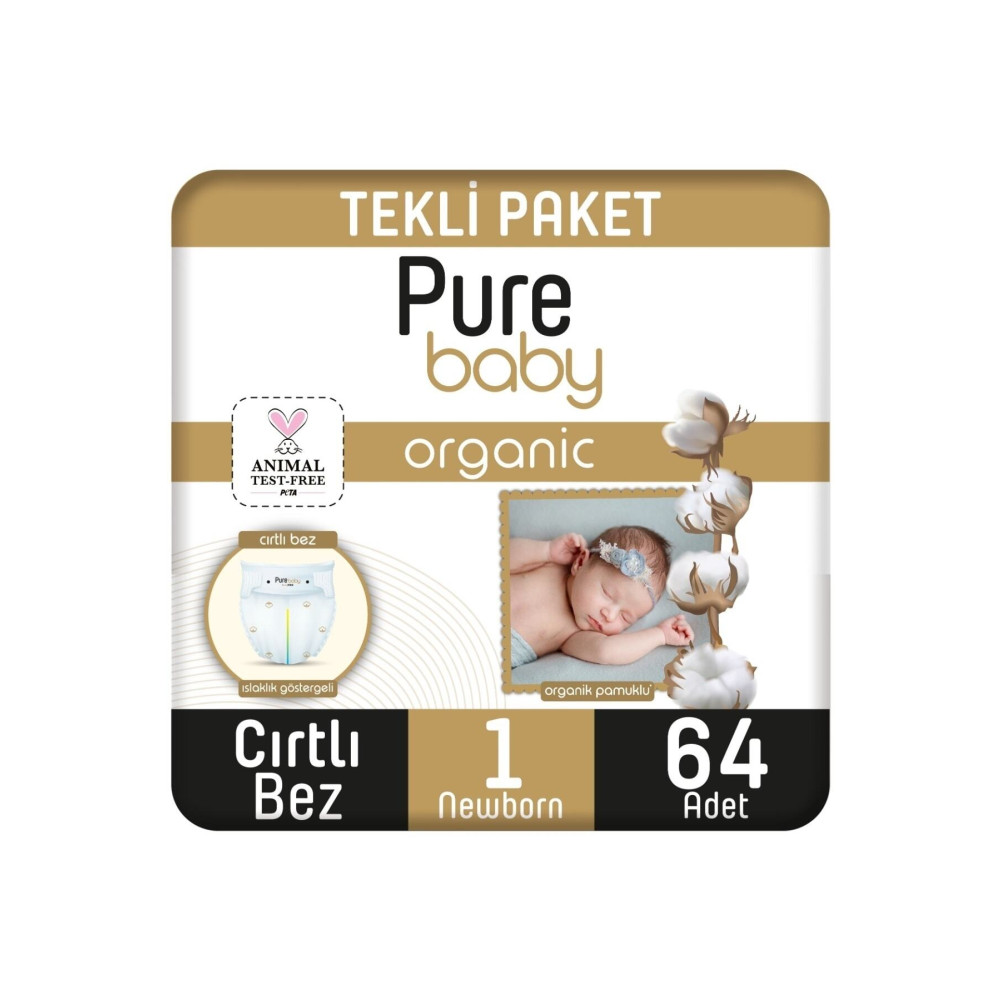 Pure Baby Organik Pamuklu Cırtlı Bez Tekli Paket 1 Numara Yenidogan 64 Adet Bebek Bezi Fiyatı