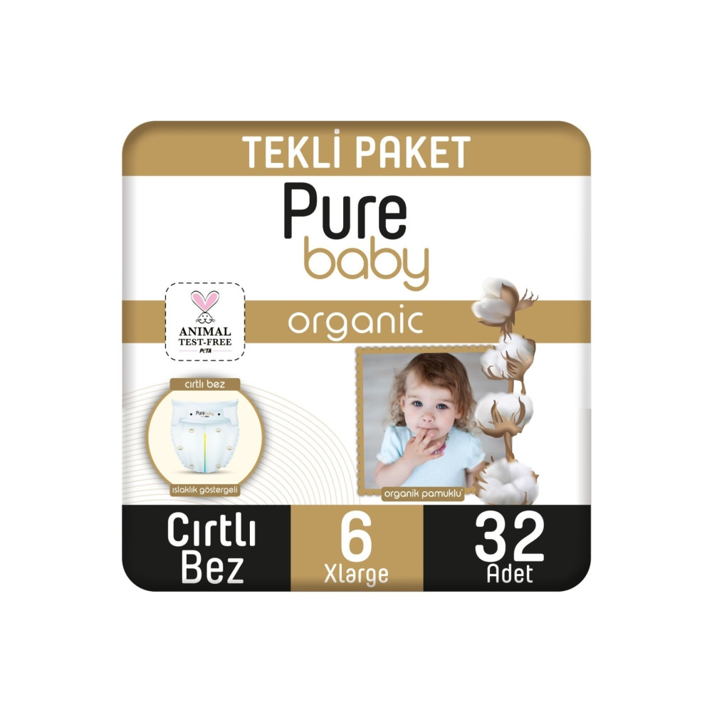 Pure Baby Organik Pamuklu Cırtlı Bez Tekli Paket 6 Numara Xlarge 32 Adet Bebek Bezi Fiyatı