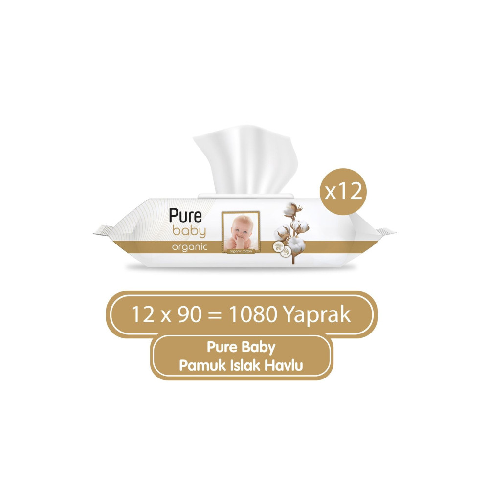 Pure Baby Organik Pamuklu Islak Havlu 12×90 (1080 Yaprak) Bebek Mendil-Islak Mendil Fiyatı