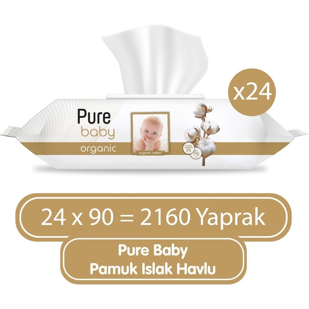 Pure Baby Organik Pamuklu Islak Havlu 24×90 (2160 Yaprak) Bebek Mendil-Islak Mendil Fiyatı