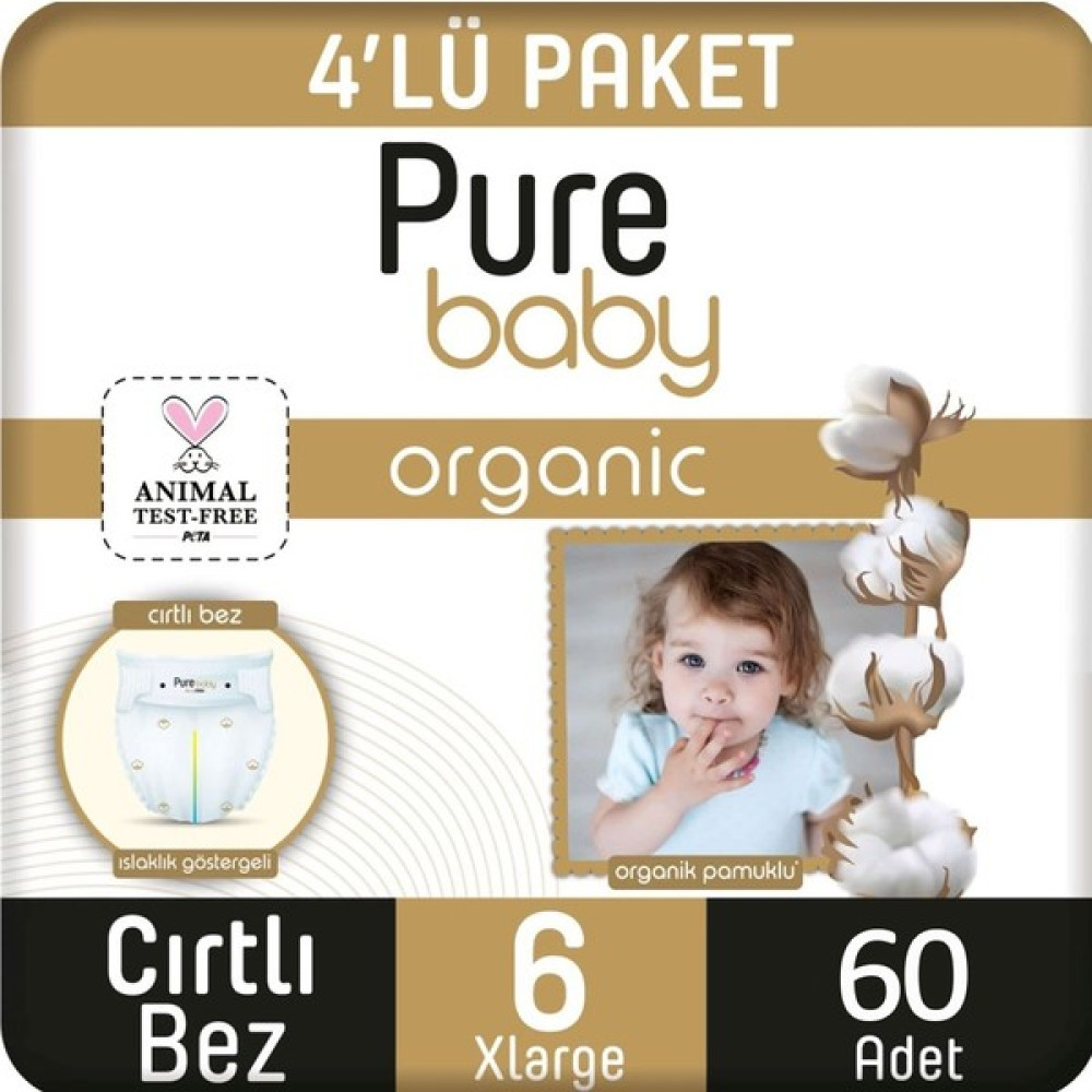 Pure Baby Pamuklu Cırtlı Bebek Bezi Maxi 6 No Xlarge 60’lı Bebek Bezi Fiyatı