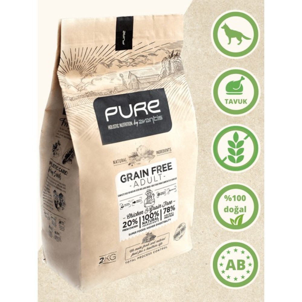 Pure by Avantis Grain Free Yetişkin Holistik Tahılsız ve Tavuklu Kuru Köpek Maması 2 KG Evcil Hayvan Ürünleri Fiyatı