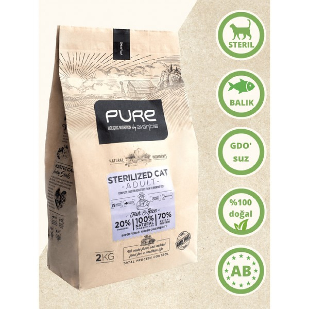 Pure by Avantis Sterilized Cat Adult Kısırlaştırılmış Yetişkin Holistik Balıklı Kedi Maması 2 KG Evcil Hayvan Ürünleri Fiyatı