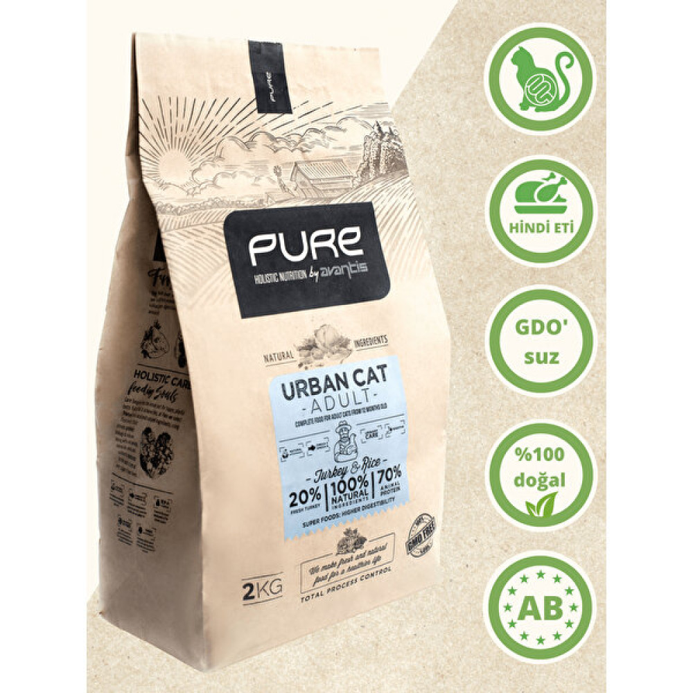 Pure by Avantis Urban Cat Adult Sindirim Hassasiyetli Hindili Yetişkin Holistik Cins Kedi Maması 2 KG Evcil Hayvan Ürünleri Fiyatı