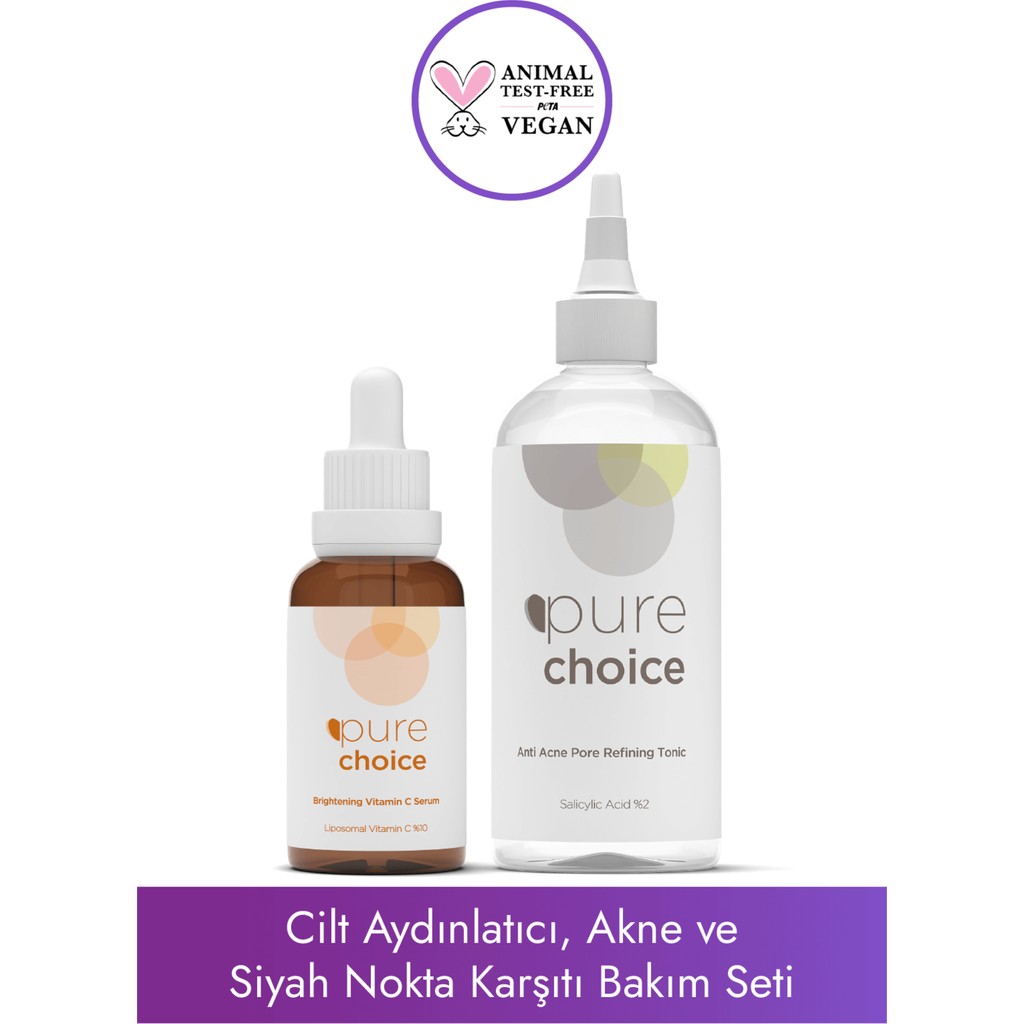 Pure Choice Cilt Aydınlatıcı Akne ve Siyah Nokta Karşıtı Bakım Seti (C Vitamini Serumu + Akne Karşıtı Tonik) Cilt ve Yüz Bakımı Fiyatı