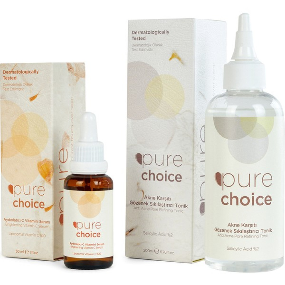Pure Choice Cilt Aydınlatıcı Aknee ve Siyah Nokta Karşıtı Bakım Seti (C Vitamini Serumu + Aknee Karşıtı Tonik) Cilt ve Yüz Bakımı Fiyatı