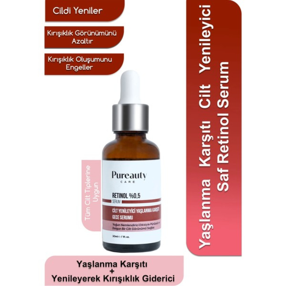 Pureauty Care Retinol %0,5 Kırısıklık ve Yaşlanma Karşıtı Cilt Yenileyici Aydınlatıcı Saf Gece Serumu Anti-Aging / Yaşlanma Karşıtı Fiyatı