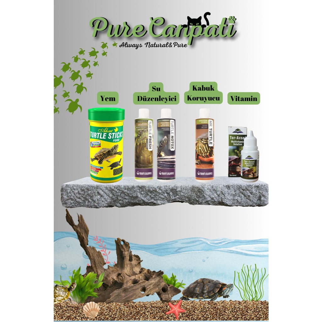 Purecanpati Kaplumbağa Bakım ve Stick Yem Seti (Vitamin, Kabuk Koruyucu ve Su Düzenleyici) - 1 Diğer Fiyatı