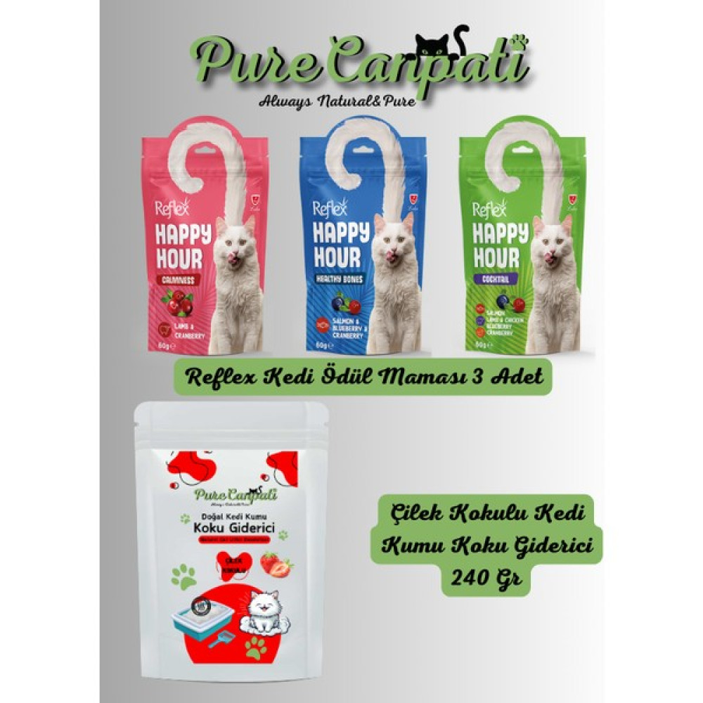 Purecanpati Kedi Kumu Koku Giderici Çilek Kokulu + 3 Çeşit Kedi Ödül Seti Evcil Hayvan Ürünleri Fiyatı