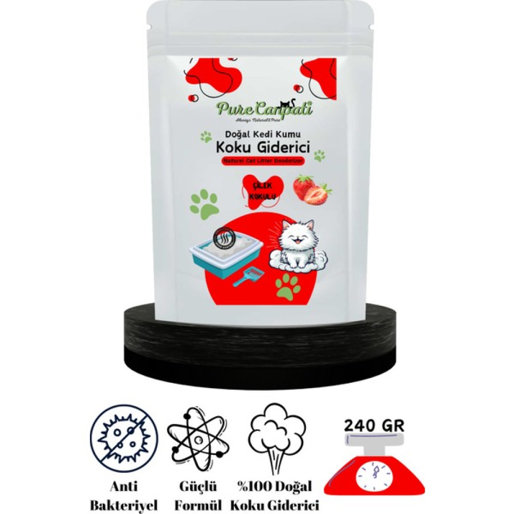 PureCanpati Kedi Kumu Koku Giderici - Kötü Kokuları Giderir - Doğal Koku Giderici - Çilek Kokulu 240 Gr. Evcil Hayvan Ürünleri Fiyatı