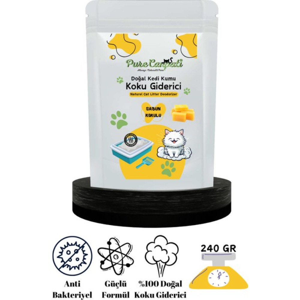PureCanpati Kedi Kumu Koku Giderici - Kötü Kokuları Giderir - Doğal Koku Giderici - Marsilya Sabun Kokulu 240 Gr. Evcil Hayvan Ürünleri Fiyatı