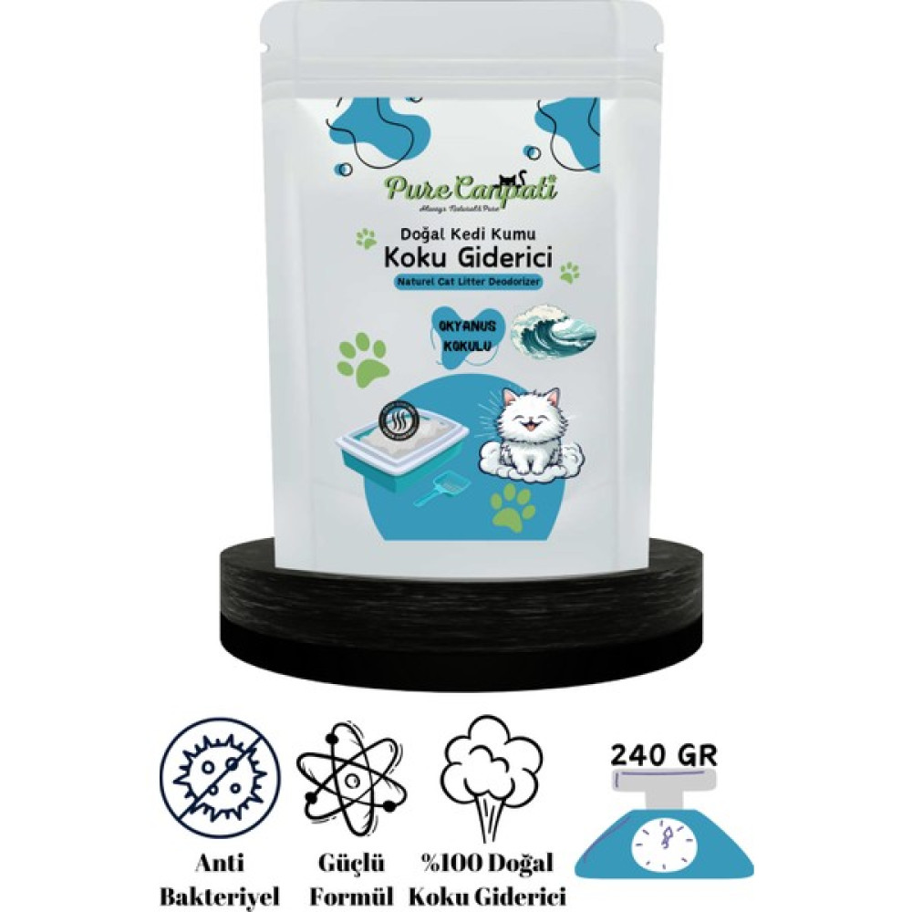 PureCanpati Kedi Kumu Koku Giderici - Kötü Kokuları Giderir - Doğal Koku Giderici - Okyanus Kokulu 240 Gr. Evcil Hayvan Ürünleri Fiyatı