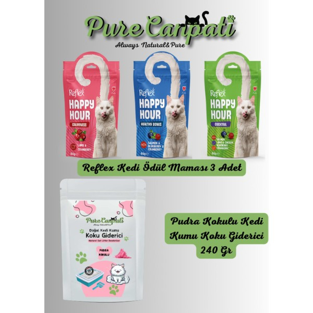 Purecanpati Kedi Kumu Koku Giderici Pudra Kokulu + 3 Çeşit Kedi Ödül Seti Evcil Hayvan Ürünleri Fiyatı