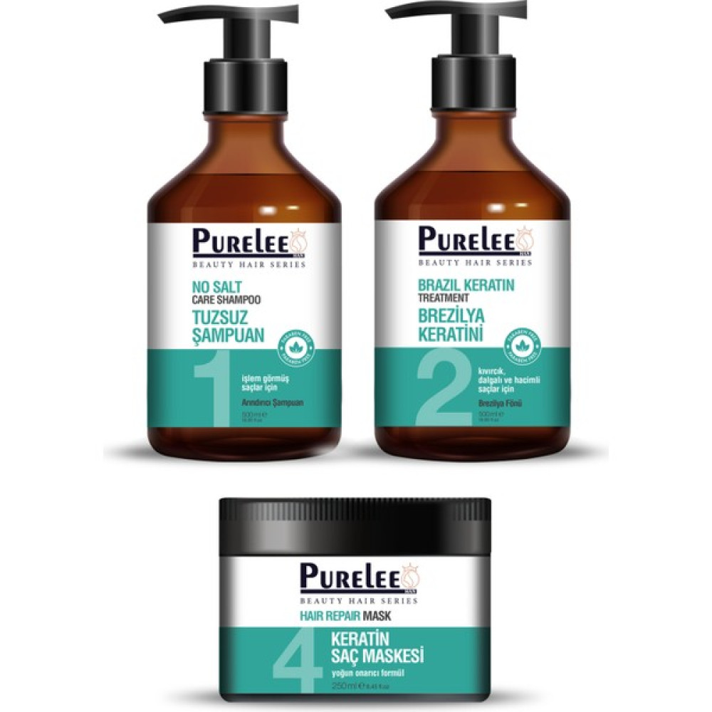 Purelee Saç Düzleştirici Brezilya Fönü Keratin Bakımı & Tuzsuz Şampuan & Onarıcı Keratin Maskesi Saç Bakım Maskeleri & Serumlar & Spreyler Fiyatı