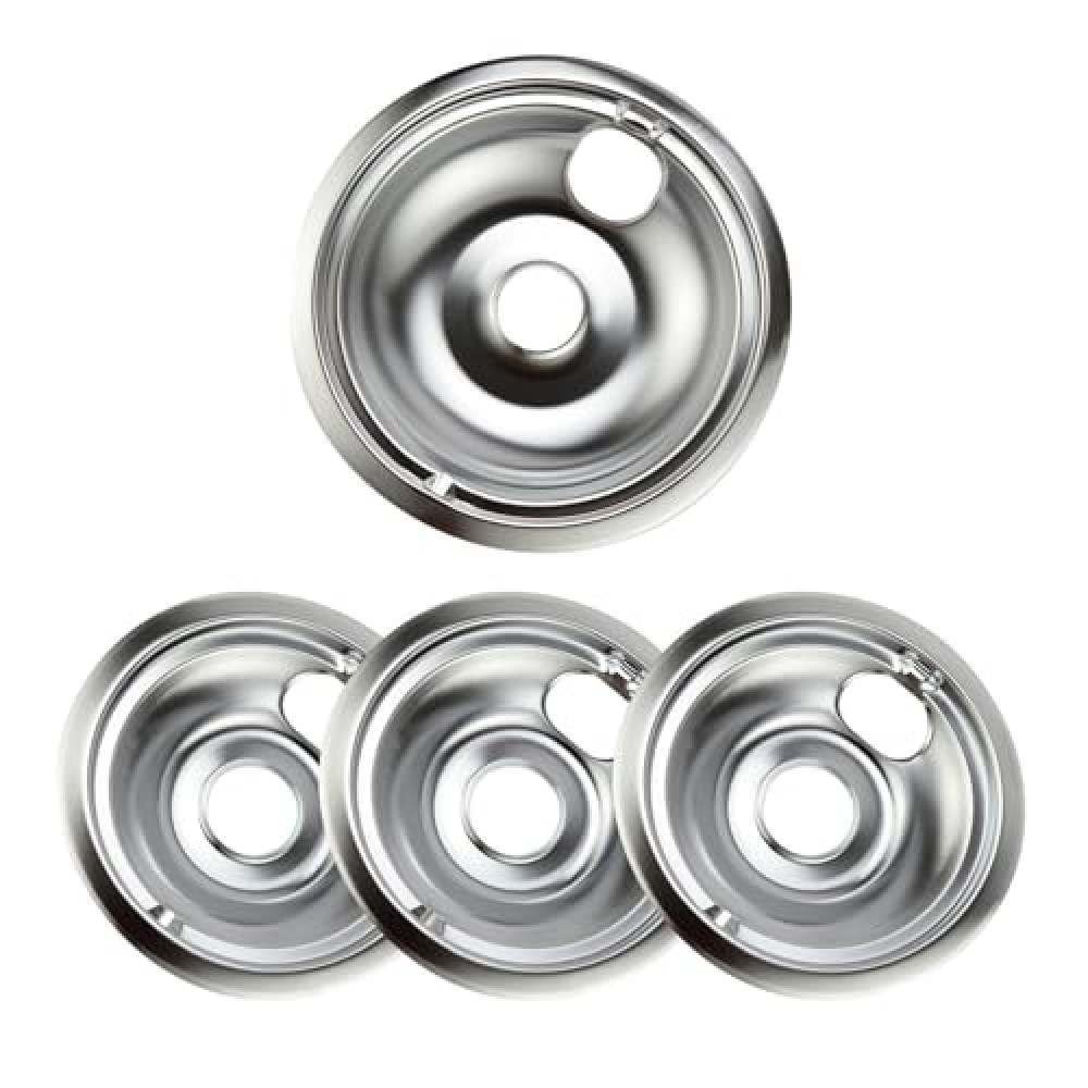 Purelux Electric Range Drip Pans Replacement Compatible with GE or Hotpoint Stove, Chrome Finish 4 Pieces Pack Includes 1 Large 8-Inch and 3 Small 6-Inch