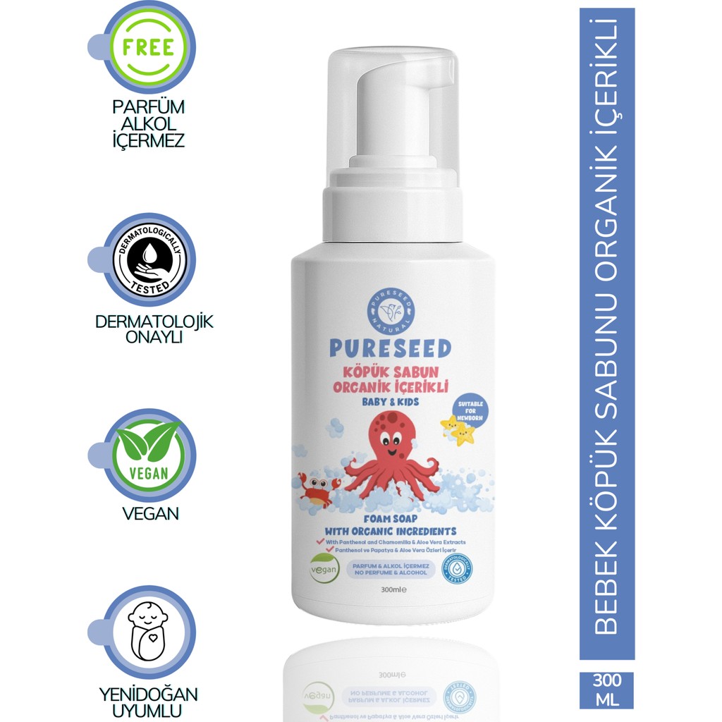 Pureseed Natural Organik İçerikli Bebek/çocuk Köpük Sabunu - Parfümsüz - 300 ml - Şeffaf Diğer Fiyatı
