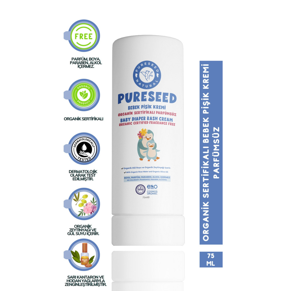 PURESEED NATURAL Organik Sertifikalı Bebek Pişik Kremi Parfümsüz - 75 ml Bebek Vücut Kremi Fiyatı
