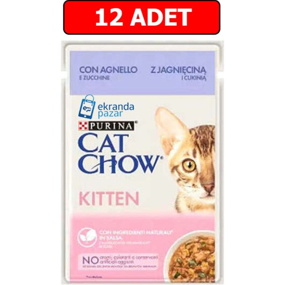 Purina Cat Chow Kitten Kuzu Etli ve Kabaklı Yavru Kedi Islak Maması 85GR 12 Adet Kedi Yaş Mama Pouch Evcil Hayvan Ürünleri Fiyatı