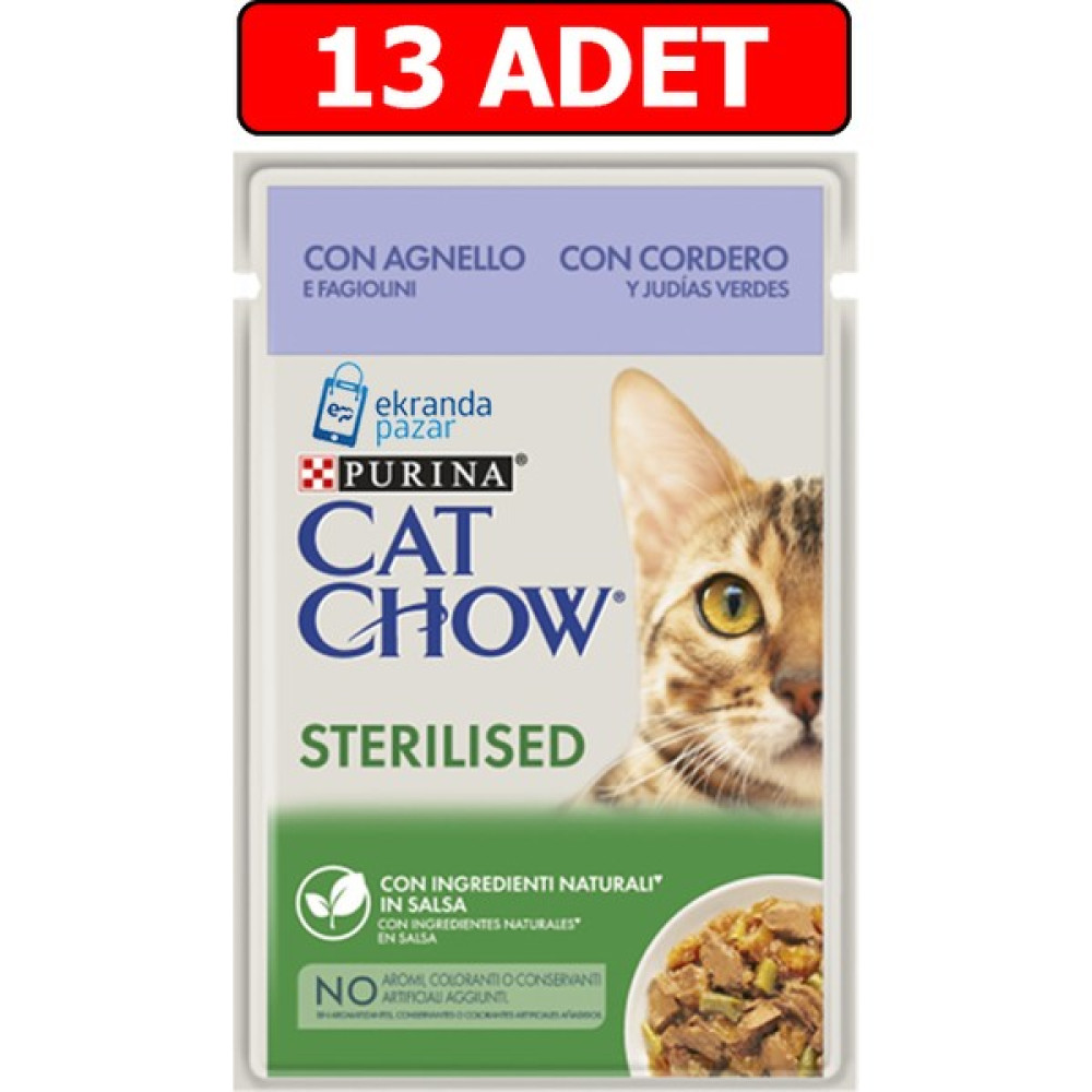 Purina Cat Chow Sterilised Kuzu Etli ve Yeşil Fasulyeli Kısırlaştırılmış Kedi Yaş Maması 85GR 13 Adet Pouch Evcil Hayvan Ürünleri Fiyatı