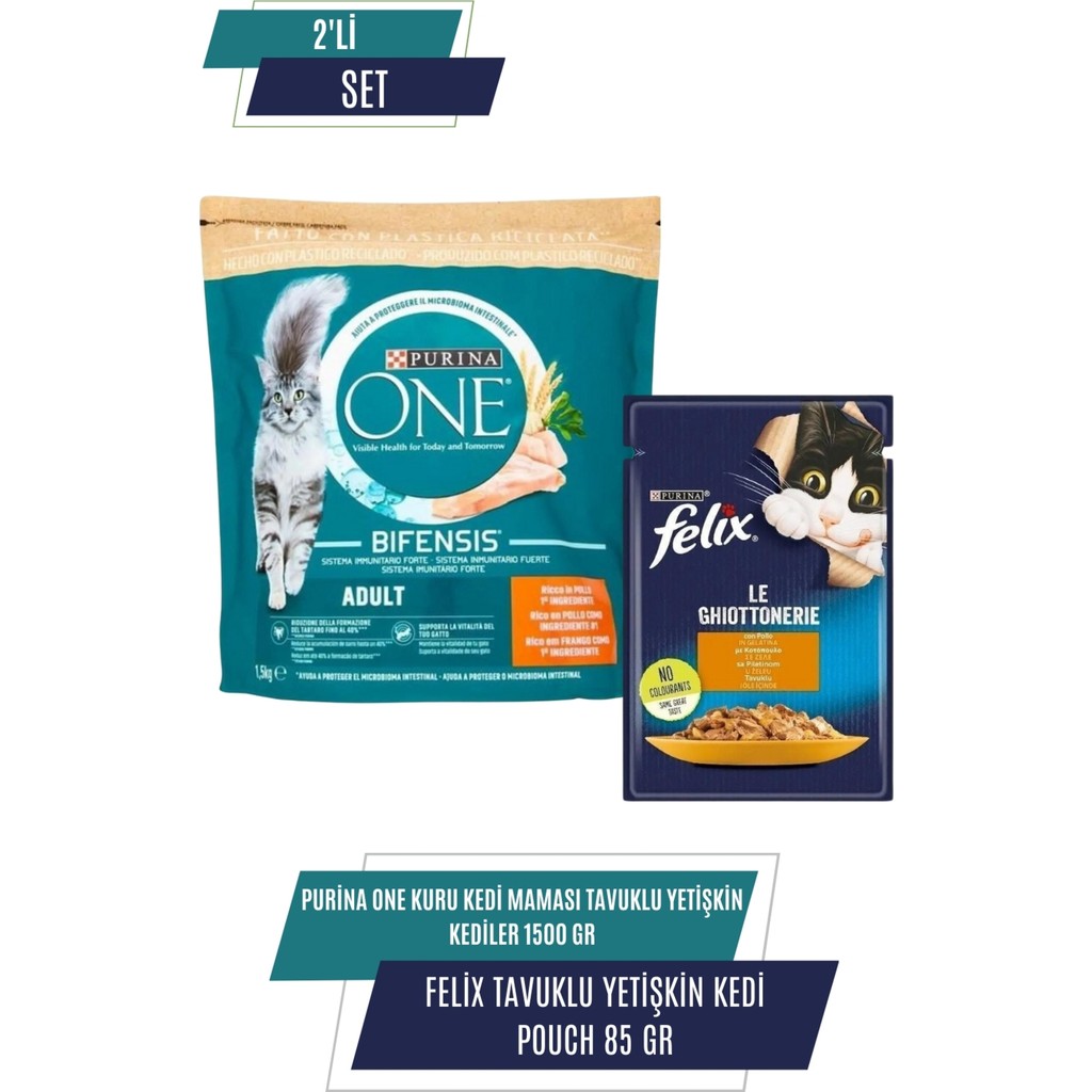Purina One Kuru Kedi Maması Tavuklu Yetişkin Kediler 1,5 Kg+Felix Tavuklu Yetişkin Kedi Pouch Evcil Hayvan Ürünleri Fiyatı
