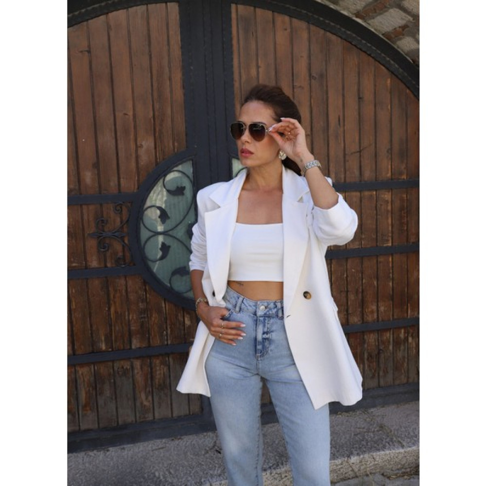Purple By Banu Ekru Düğme Detay Astarlı Keten Blazer Ceket Bayan Ceket Fiyatı