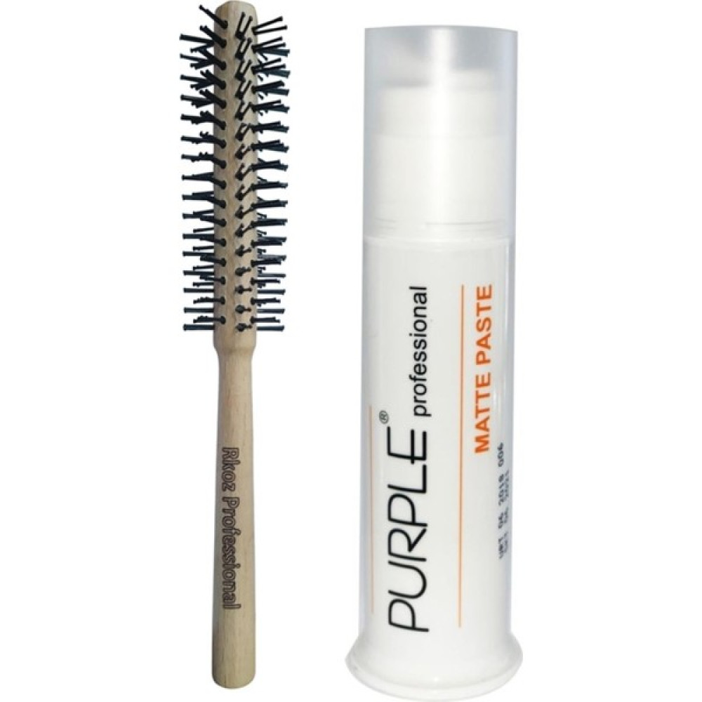 Purple Professional Rkoz Kuaför Fön Fırçası Ve Purple Mat Wax 100 Ml Doğal Şekillendirici Saç Şekillendirici Krem Fiyatı