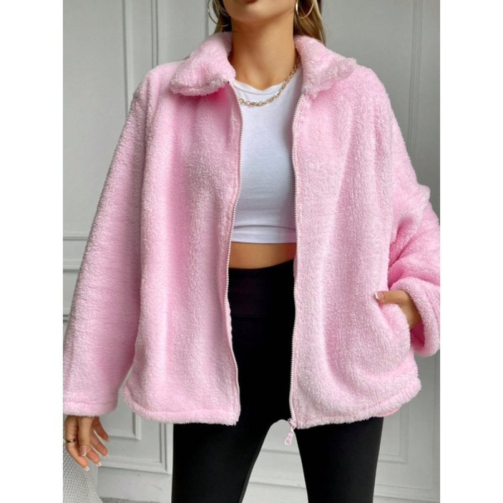 Purpleclo Pembe Renk Peluş Mont Bayan Mont Fiyatı