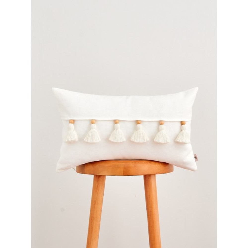 Püsküllü Beyaz Kırlent Kılıfı 30X50 cm - 30 x 50 cm Kırlent / Mobilya Yastığı Fiyatı