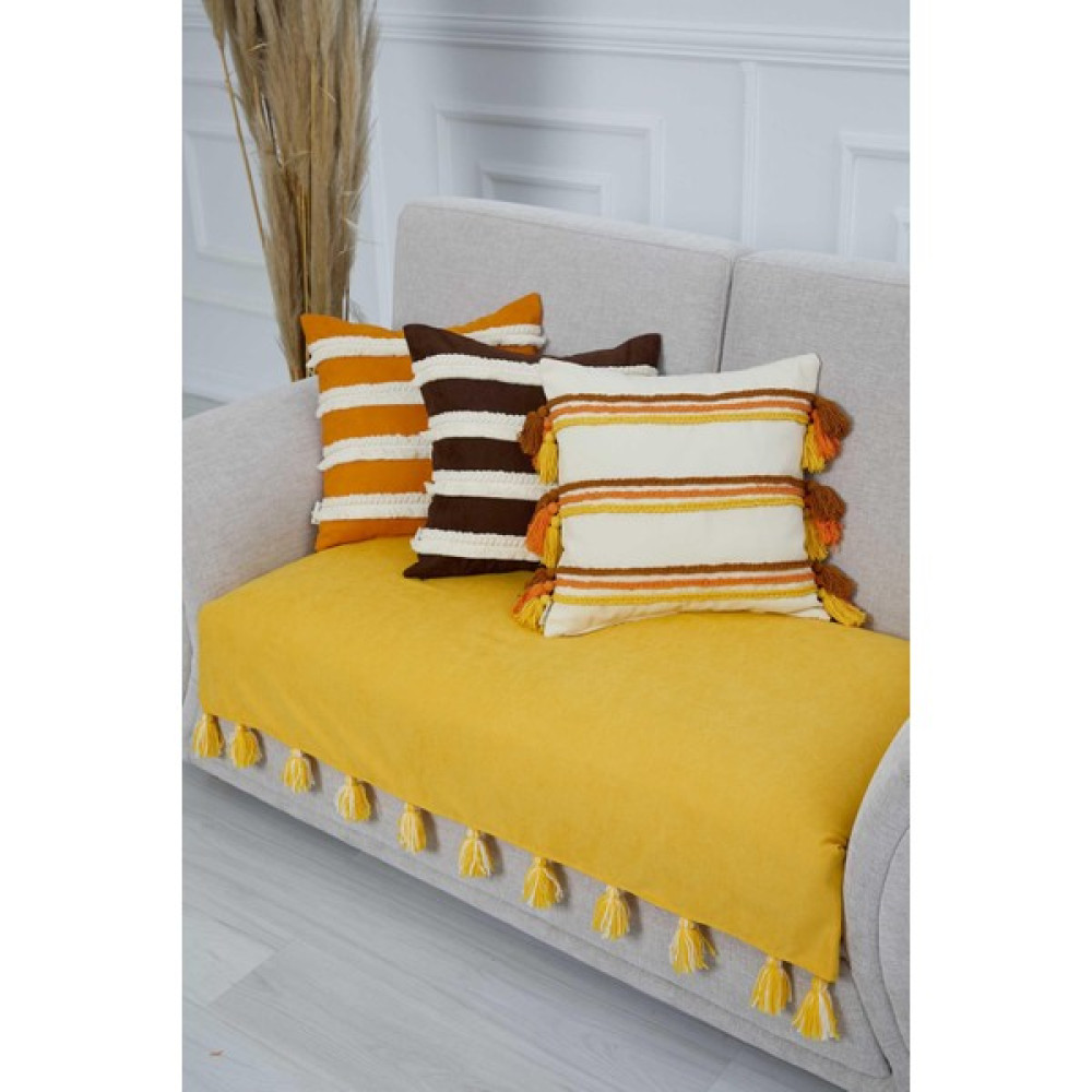 Püsküllü Ikili Koltuk Örtüsü 90 x 155,KO-19IK - Sarı - 90 x 155 cm Koltuk & Kanepe Örtüsü Fiyatı
