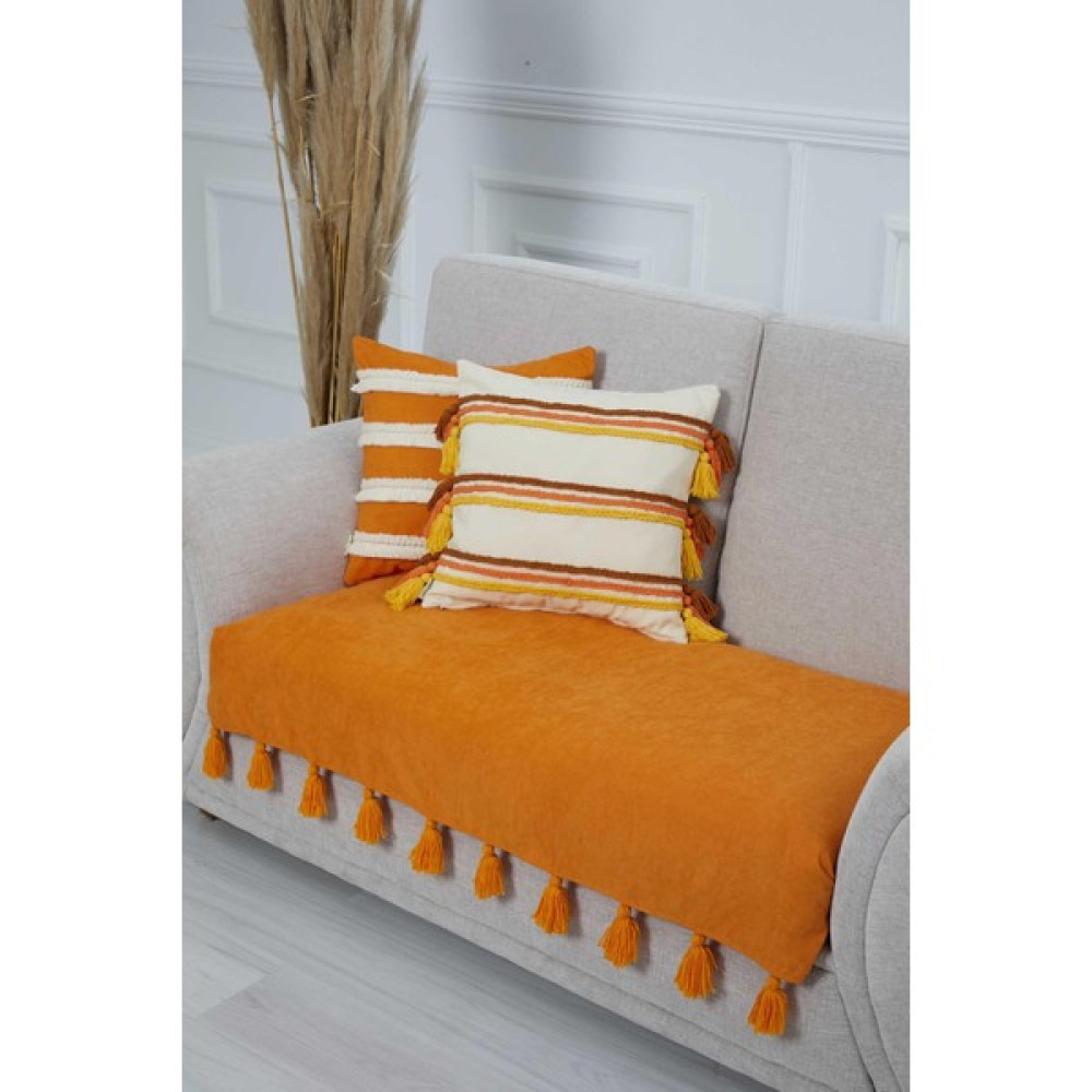 Püsküllü Ikili Koltuk Örtüsü 90 x 155,KO-19IK - Turuncu - 90 x 155 cm Koltuk & Kanepe Örtüsü Fiyatı