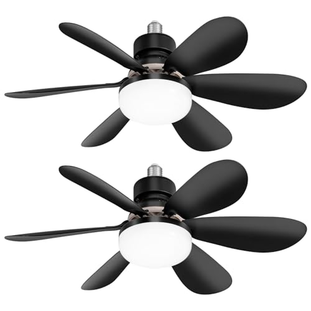 PUSU 20.5" Ceiling Fans with Light Set of 2, Low Profile LED Socket Fan Lamps with E26 Base, 3 Colors Dimmable Lighting for Bedroom, Kitchen, Garage, Living Room, Storeroom, Flush Mount (Black) Fans Fiyatı