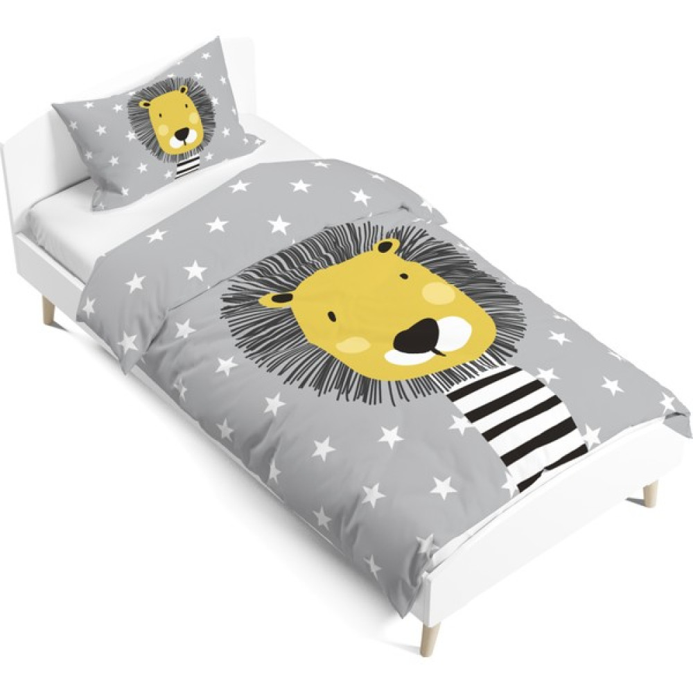Pusula Home Aslan Çift Tarafı Dijital Baskılı Tek Kişilik Nevresim Takımı | Çocuk Nevresim Takımı | Çarşafsız - Gri - 160 x 220 cm Nevresim Takımı Fiyatı