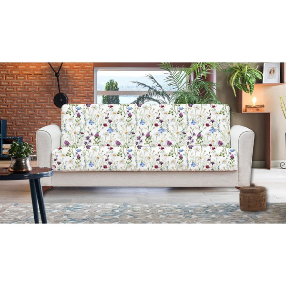 Pusula Home Beyaz Zemin Çiçekli Koltuk Örtüsü - Renkli - 170 x 210 cm Koltuk & Kanepe Örtüsü Fiyatı