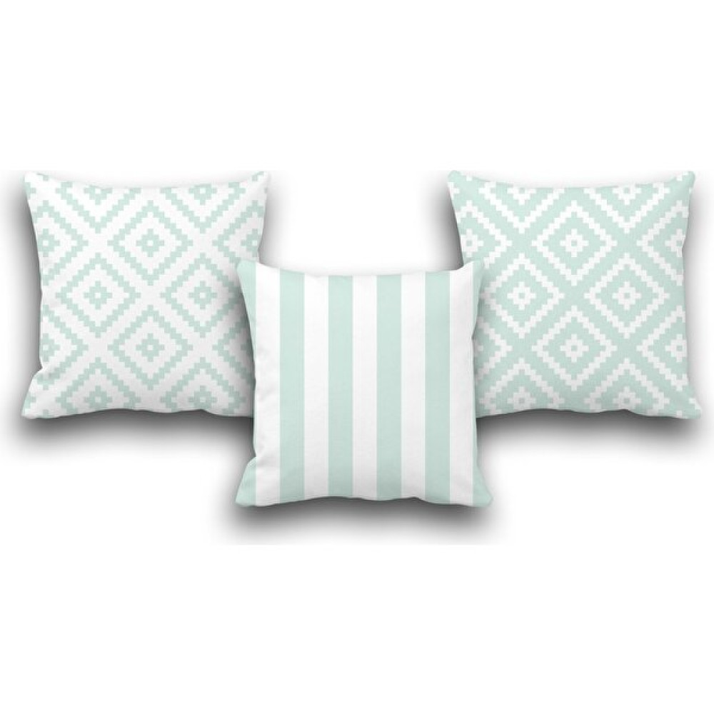 Pusula Home Çift Taraflı 3 Lü Set Mint Geometri Desen Dijital Baskılı Kırlent Kılıfı 50 x 50 - Renkli - 50 x 50 cm Kırlent / Mobilya Yastığı Fiyatı