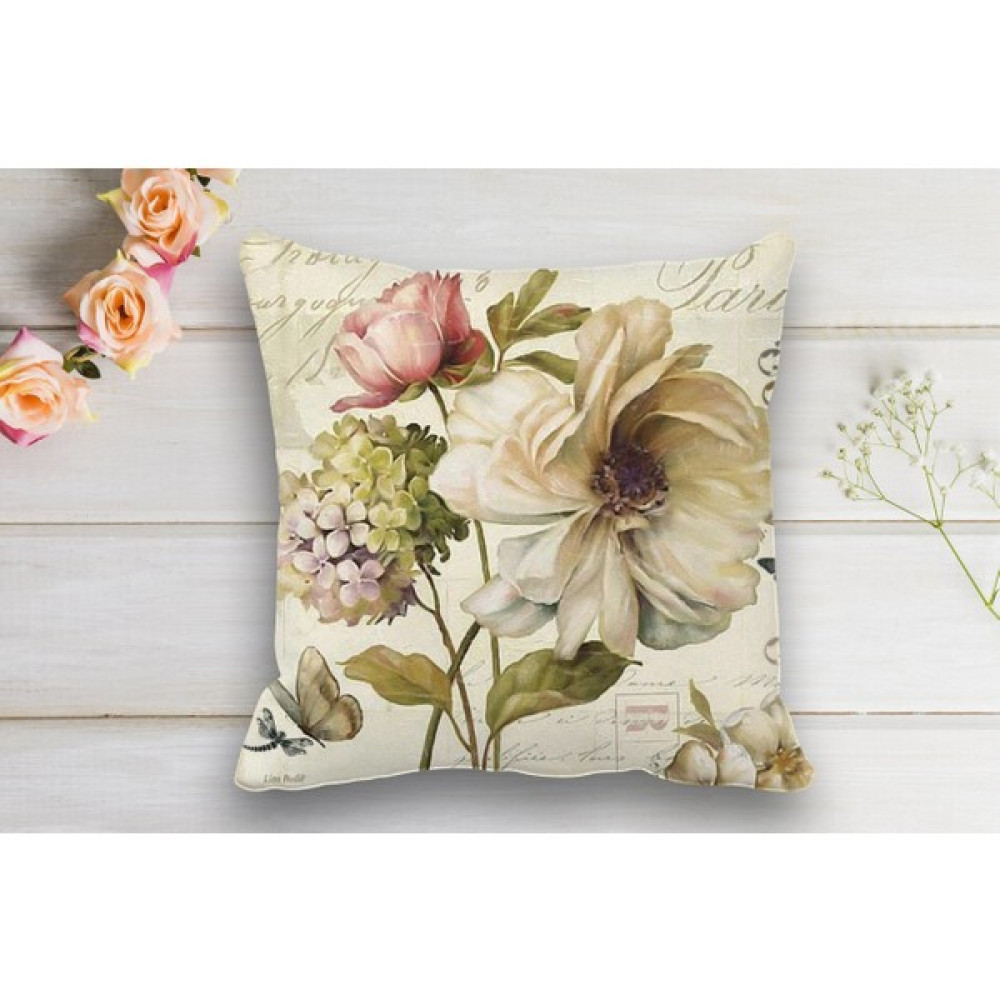 Pusula Home Çift Taraflı Çiçek Dekupaj Dijital Baskılı Kırlent Kılıfı 50 x 50 - Renkli - 50 x 50 cm Kırlent / Mobilya Yastığı Fiyatı
