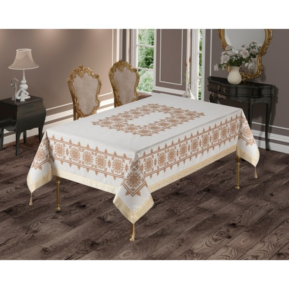Pusula Home Gold Antik Kolay Temizlenebilir Leke Tutmaz Dertsiz Masa Örtüsü - 160 x 220 cm - Renkli Masa Örtüsü Fiyatı