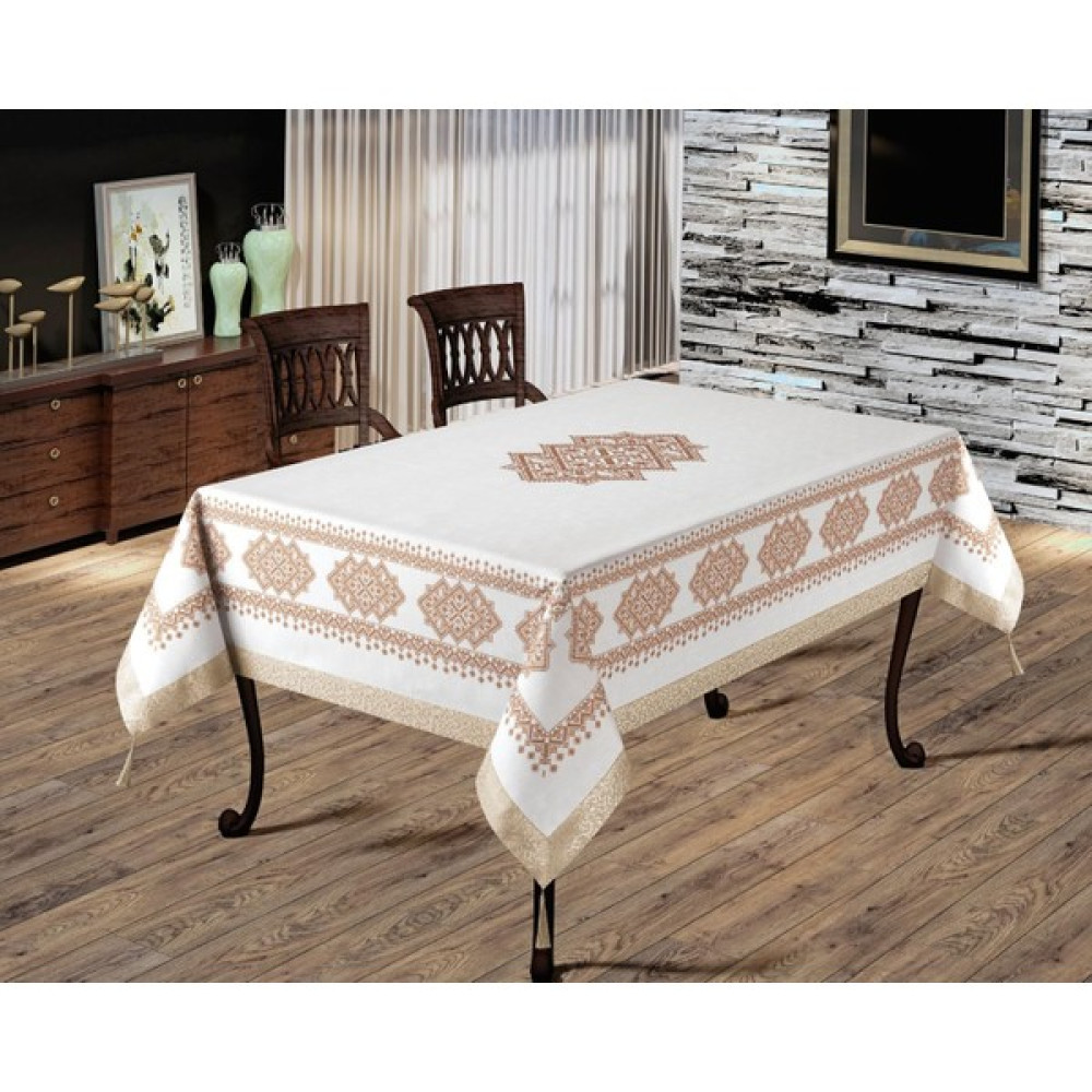 Pusula Home Gold Etnik Kolay Temizlenebilir Leke Tutmaz Dertsiz Masa Örtüsü - 160 x 220 cm - Renkli Masa Örtüsü Fiyatı