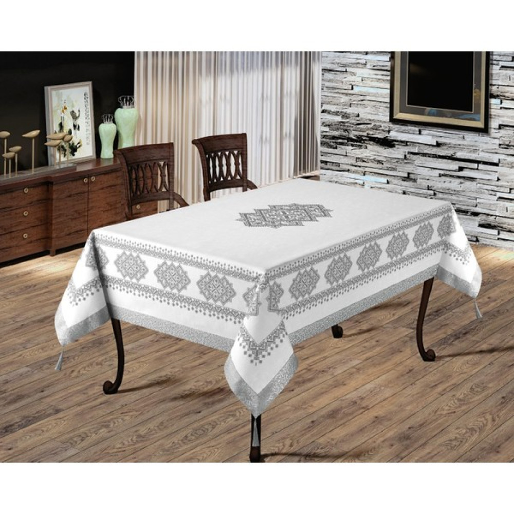 Pusula Home Gri Etnik Kolay Temizlenebilir Leke Tutmaz Dertsiz Masa Örtüsü - 160 x 220 cm - Renkli Masa Örtüsü Fiyatı