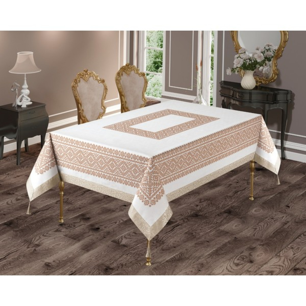 Pusula Home Kristal Gold Kolay Temizlenebilir Leke Tutmaz Dertsiz Masa Örtüsü - 160 x 220 cm - Beyaz - Gold Masa Örtüsü Fiyatı