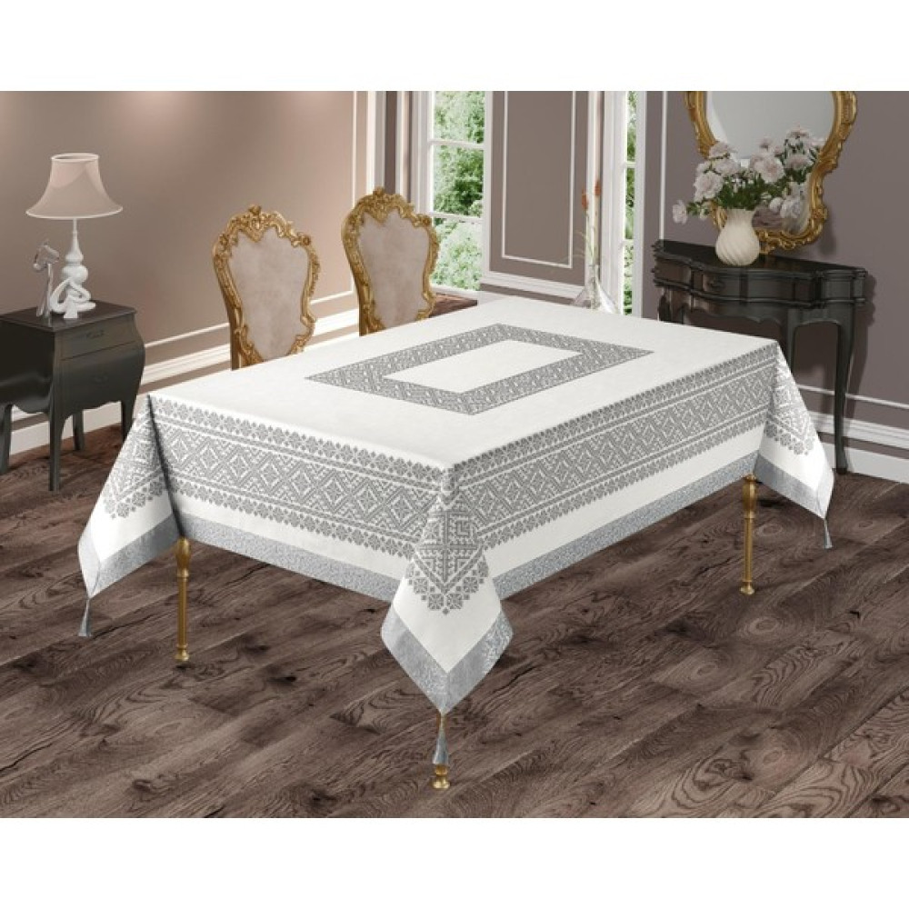 Pusula Home Kristal Gri Kolay Temizlenebilir Leke Tutmaz Dertsiz Masa Örtüsü - 160 x 220 cm - Beyaz - Gri Masa Örtüsü Fiyatı
