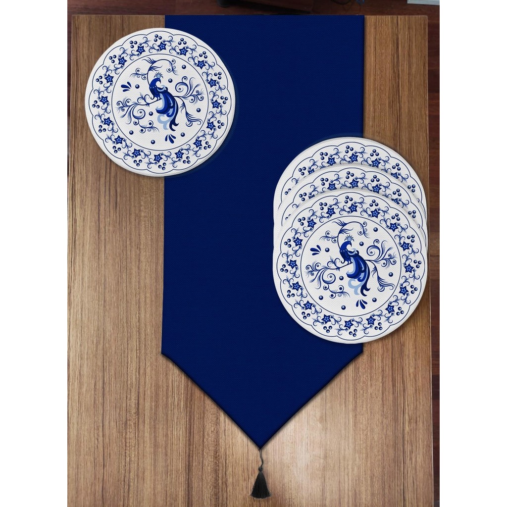 Pusula Home Lacivert Tavuskuşu Detaylı 6'lı Supla ve Runner Set - Renkli - 33 x 33 cm Evcil Hayvan Ürünleri Fiyatı