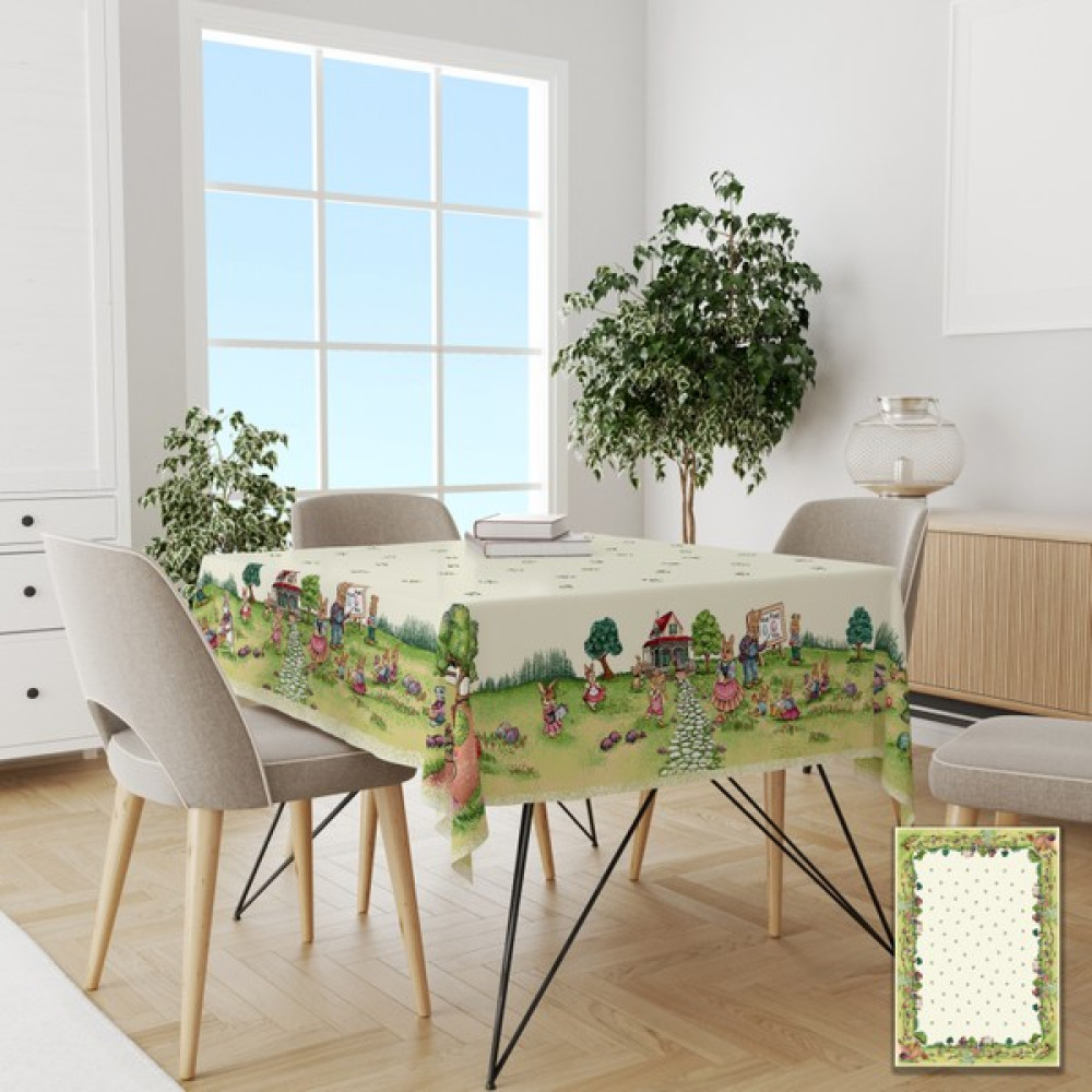Pusula Home Paskalya Tavşan Ailesi Dertsiz Masa Örtüsü - 150 x 220 cm - Renkli Masa Örtüsü Fiyatı
