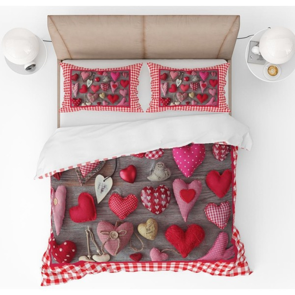 Pusula Home Renkli Kumaş Kalpler 3D Desenli Dijital Baskılı Nevresim Takımı Çift Kişilik - 200 x 220 cm Nevresim Takımı Fiyatı