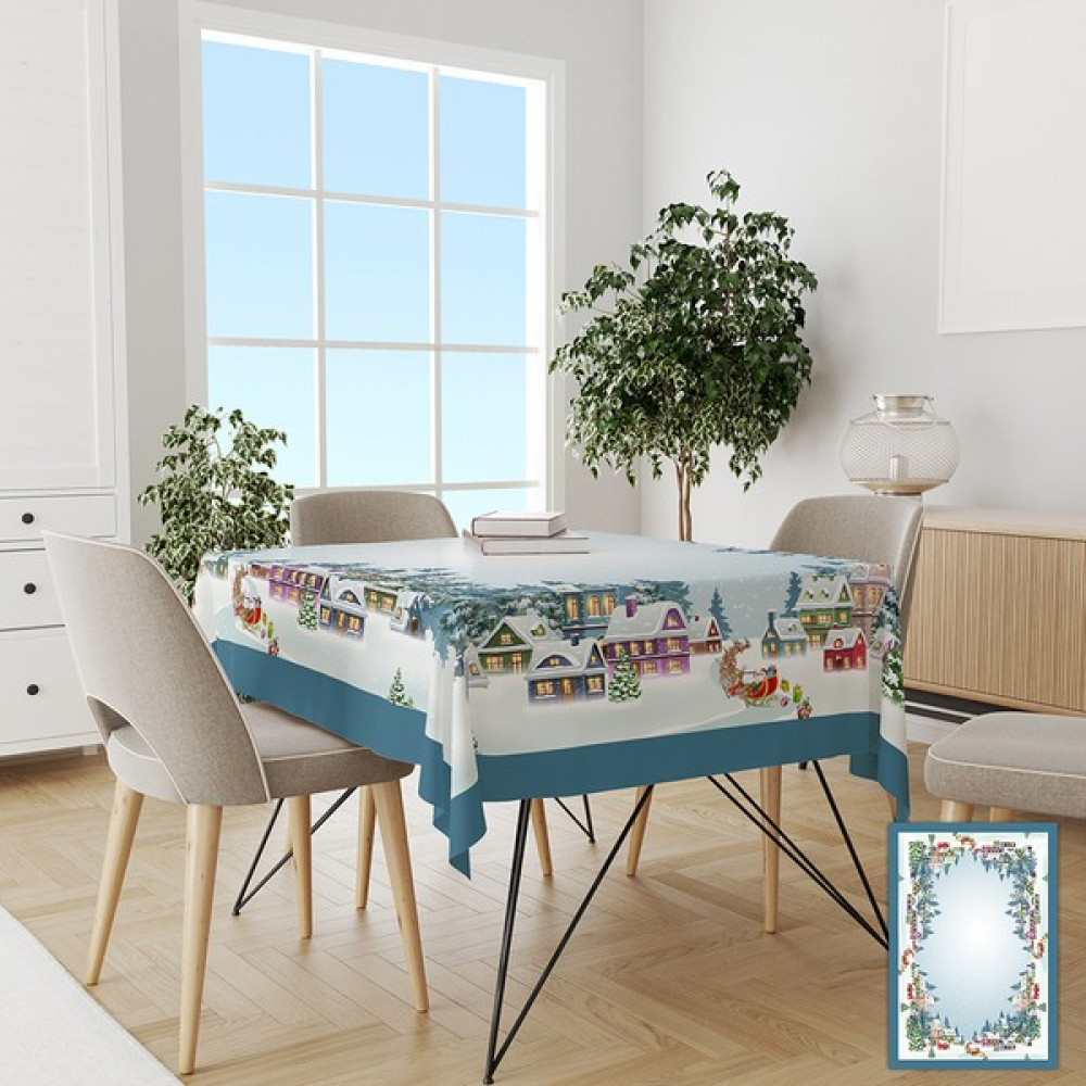 Pusula Home Yılbaşı Kenarı Şeritli Masa Örtüsü - 120 x 150 cm - Mavi - Beyaz Masa Örtüsü Fiyatı