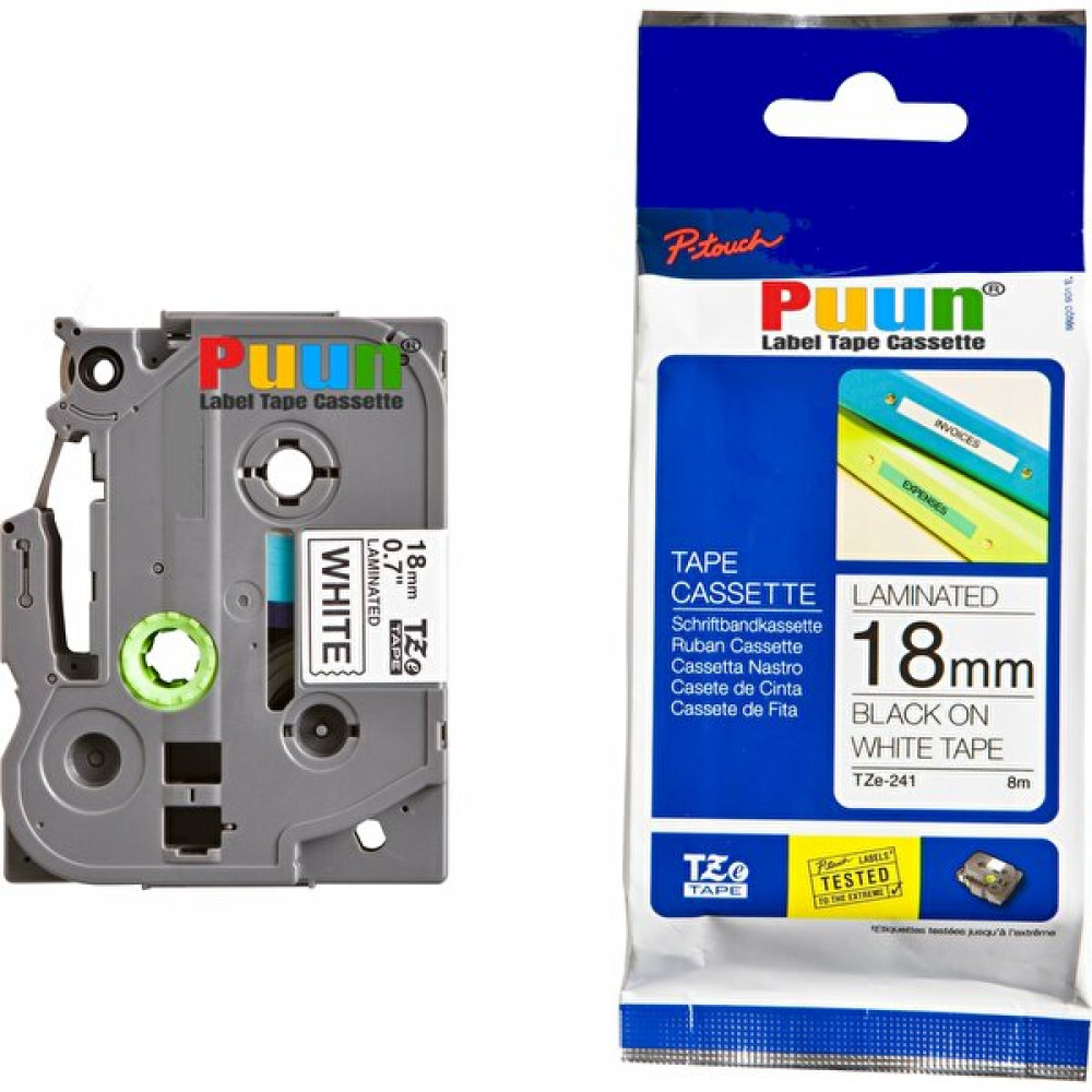 Puun Brother P-Touch TZE-241 18MM x 8m Beyaz Üzerine Siyah Muadil Laminasyon Etiket Şeridi Etiket Makinesi Fiyatı