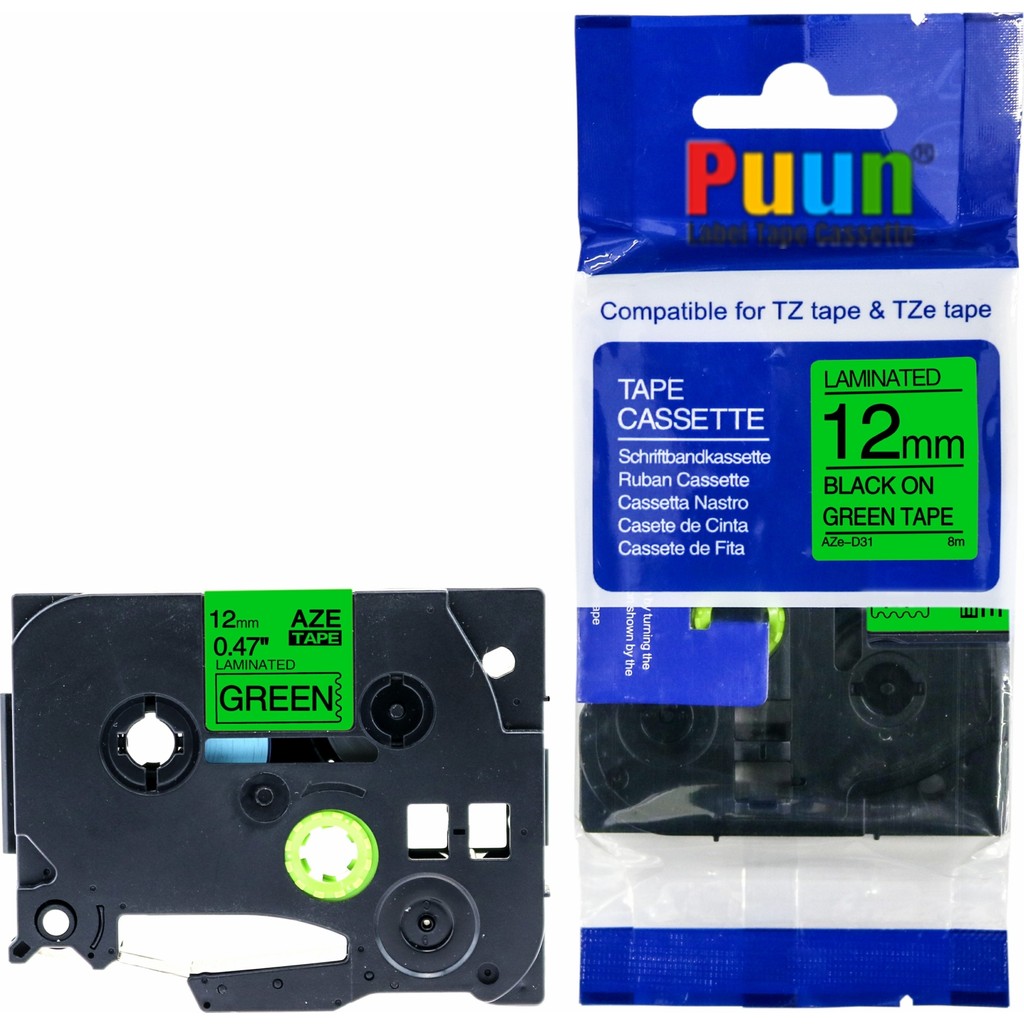 Puun Brother P-Touch TZE-D31 12MM x 8m Fosforlu Yeşil Green Üzerine Siyah Muadil Laminasyon Etiket Şeridi Etiket Makinesi Fiyatı