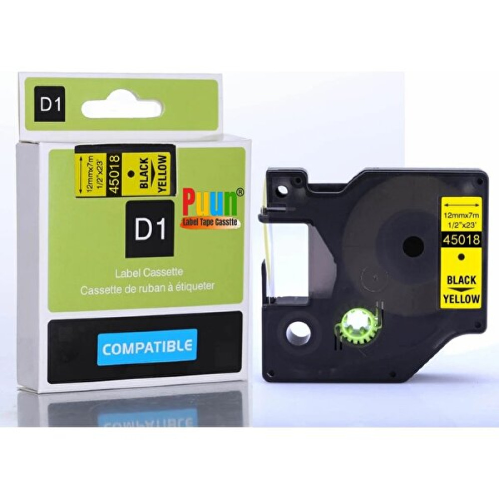 Puun Dymo Labelmanager Serisi Elektronik Etiketleme Makinesi D1 45018 S0720580 12MM x 7 Mt. Muadil Sarı Etikete Siyah Yazı Şerit Etiket Kaseti Etiket Makinesi Fiyatı